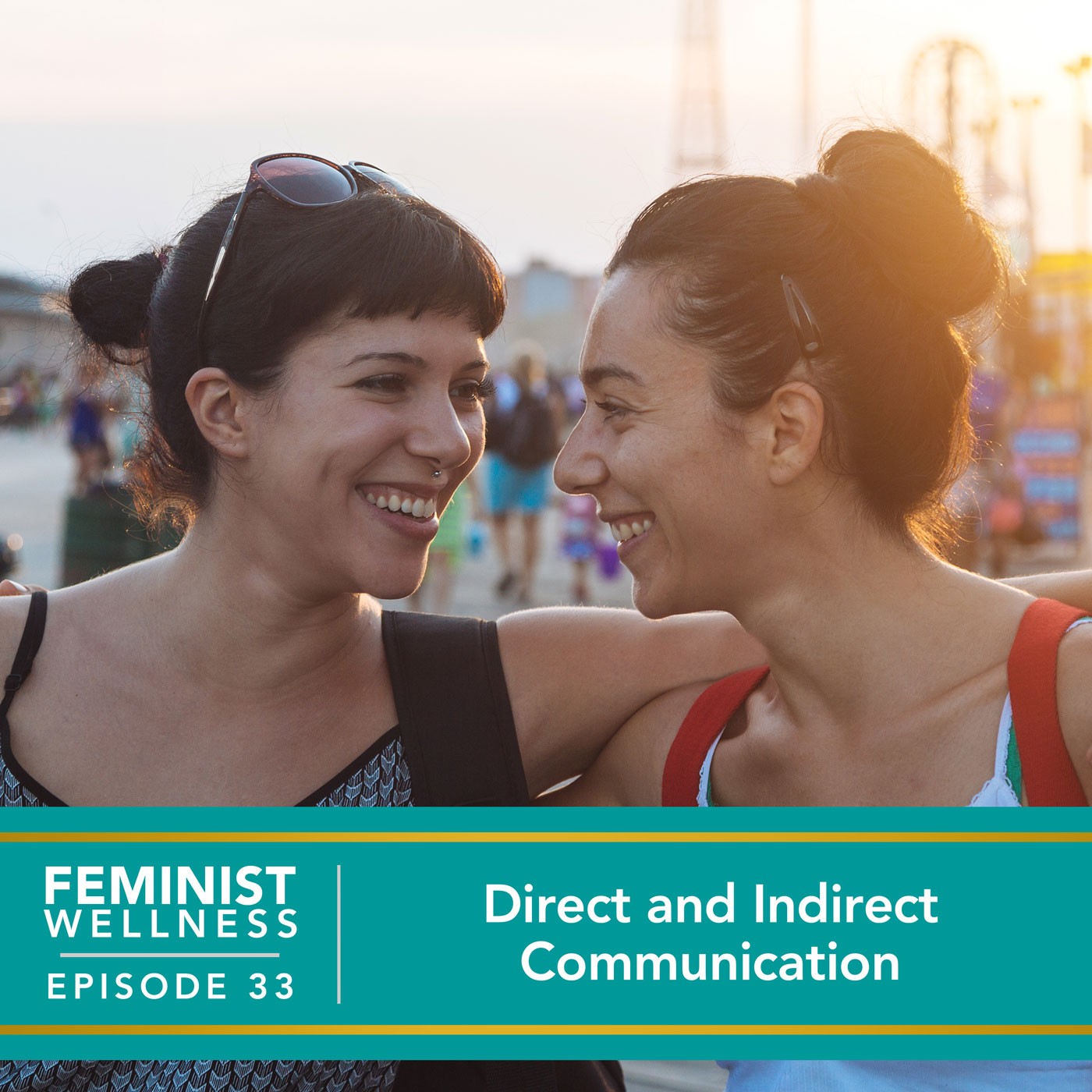 two smiling people on boardwalk in direct communication with each other